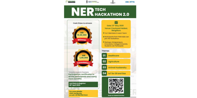 NER Tech Hackathon 2.0 to be organized in Bangalore, Karnataka by NERCORMS and Amantya Technologies, Funded by North Eastern Council, MDoNER