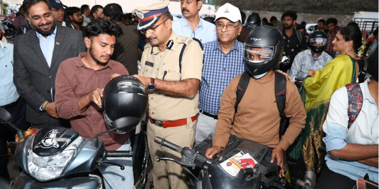 Helmet Distribution Drive Held in Hyderabad to Promote Road Safety